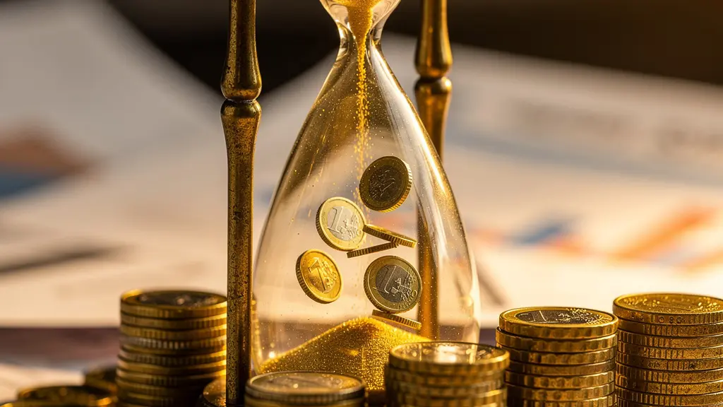 Sablier symbolisant le temps d'amortissement des frais avec pièces de monnaie