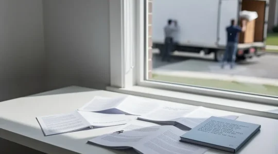 Comparaison de devis de déménagement avec camion de déménageur à l'arrière-plan