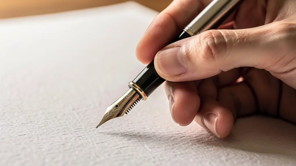 Main signant un document de compromis de vente avec stylo plume sur bureau