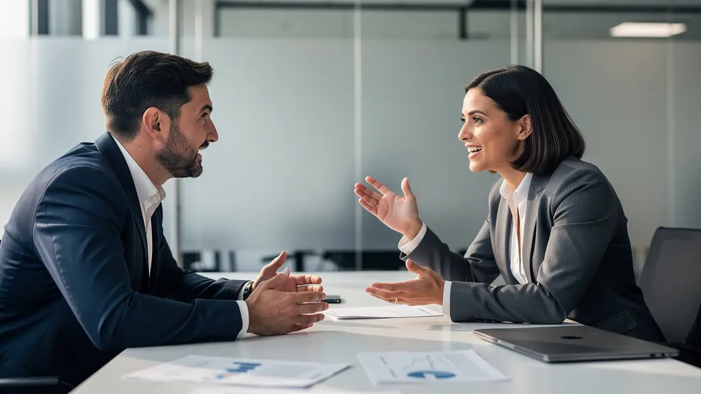 Scène de négociation entre courtier et banquier dans un environnement professionnel