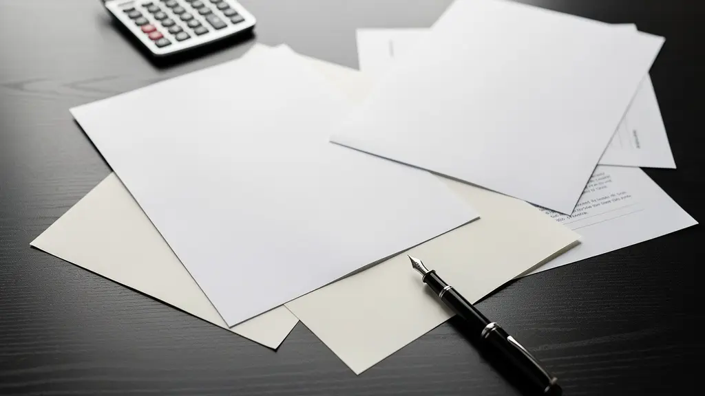 Documents juridiques et stylo plume sur bureau avec calculatrice en arrière-plan flou