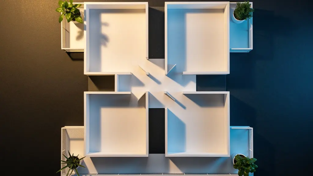 Vue aérienne d'un plan d'architecte montrant la disposition d'un appartement avec double exposition