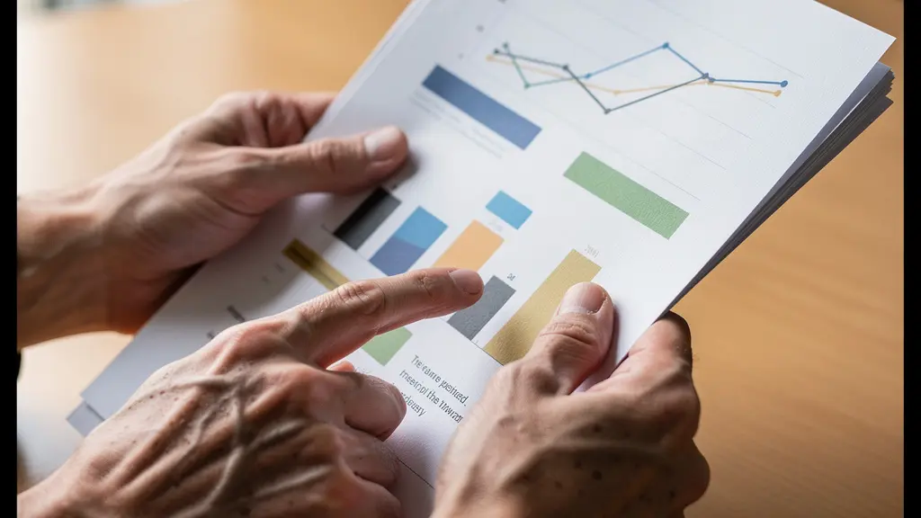 Gros plan sur les mains d'un professionnel consultant des documents avec graphiques illustrant un rapport d'avis de valeur.