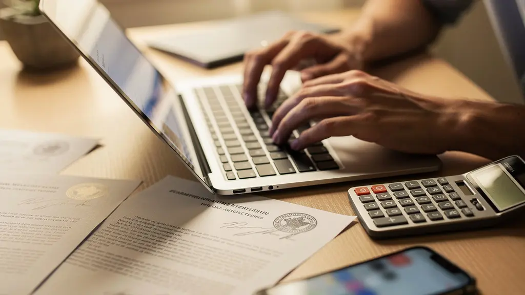 Vérification d'un numéro SIRET sur ordinateur avec documents officiels